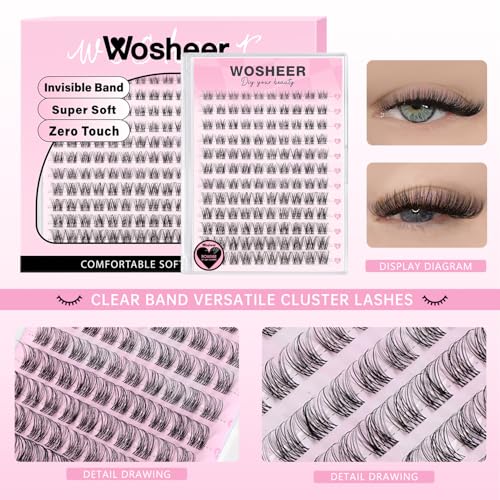 Wosheer Wimpern Extensions Set, Lash Cluster Set, Wispy Natürliche Wimpern Cluster, D Curvature Diy Künstliche Wimpern with Bond and Seal &… – Ansicht 6