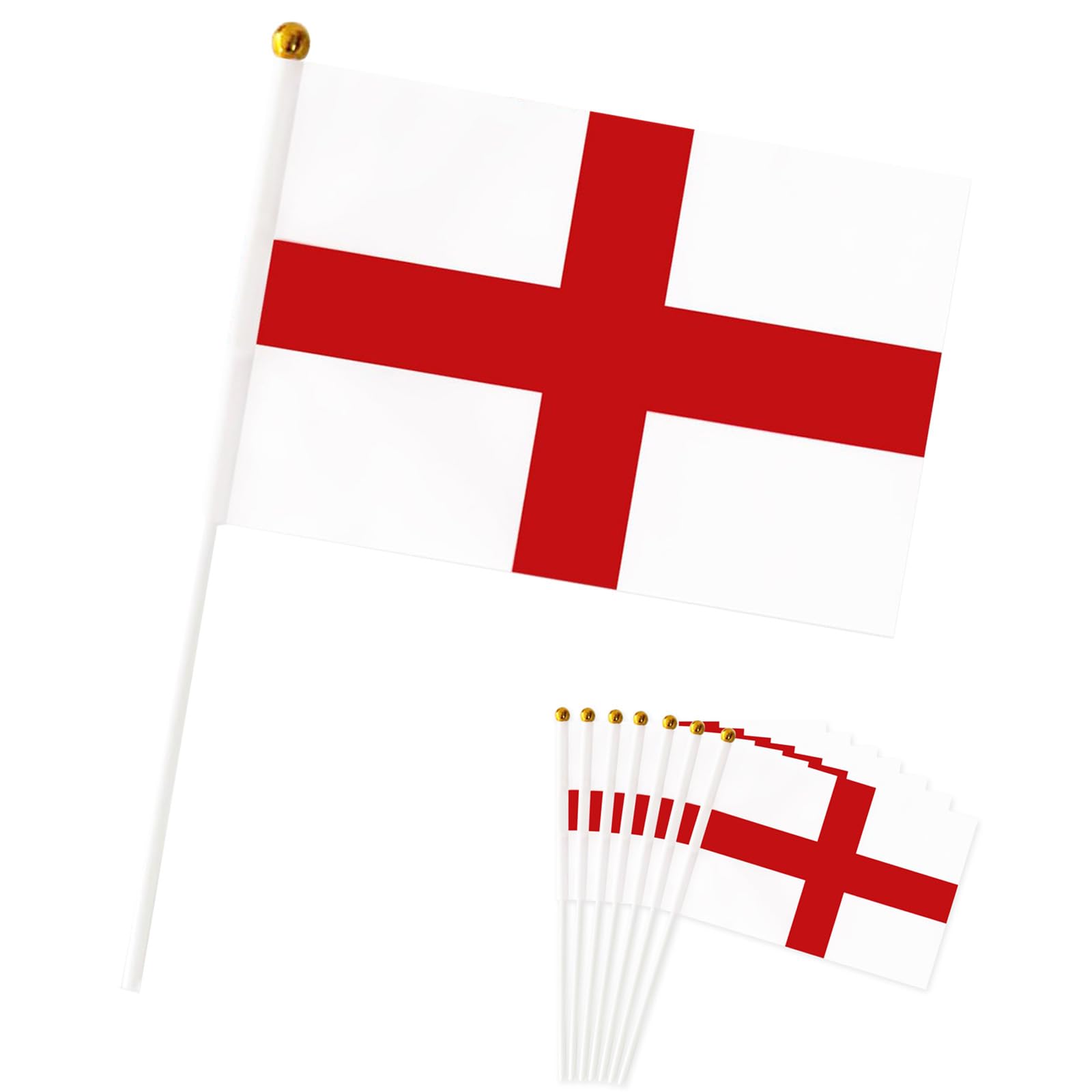 YESAH 20P England Hand Flags for 2026 World Cup,14x21cm Small Handheld St George's Cross Flags for St. George's Day,Hand Cranked Flag with Poles for Sports Events,Football Fans,Party Pub Decorations — image 1