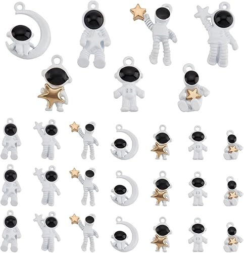 Miniatura 1 de PH PandaHall 7 estilos de dijes espaciales 28 piezas de astronauta espacial estrella y luna colgantes de universo colgantes de cuentas sueltas