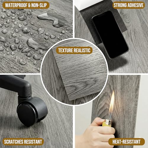 Image of Waterproof Peel and Stick Floor Tile, 54 Sq.Ft Ash Grey Vinyl Wood Flooring, Easy DIY-Install & Durable for Kitchen, Bedroom, Bathroom, RVs, Rental-Friendly (36-Planks 6 inchx36 inch)