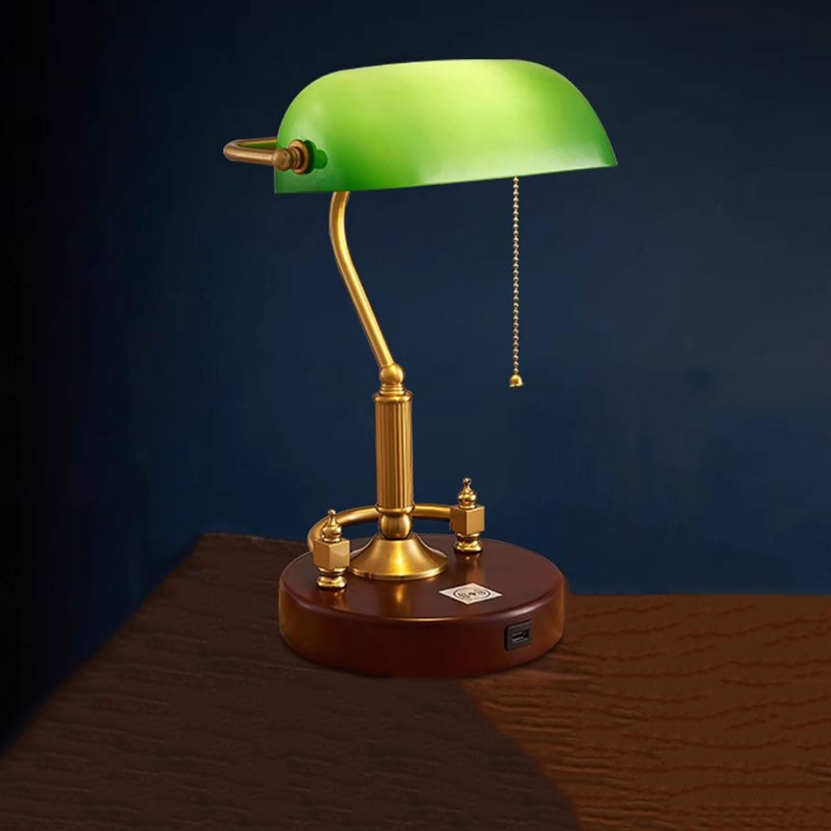 Table lamp Traditional Green Bankers Light, Vintage Reading Lamp - Desk Light with Green Glass Shade and High-end Solid Wood Manufacturing - Antique Lamp - Wood Office Lamp (Type D)
