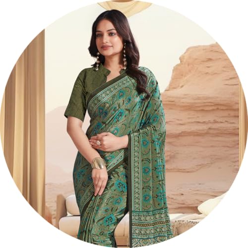 Image of Jaanvi fashion Women's Crepe Silk Saree with Unstitched Blouse Piece | Soft Lightweight Traditional Ethnic Wear Saree for Party, Wedding, Festival