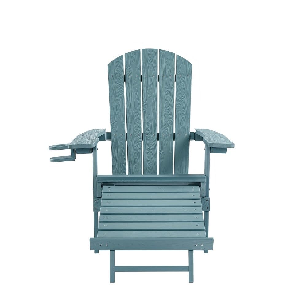 Ogarden Adirondack Loungesessel Arizona, Mit Fußschemel, Getränkehalter, HIPS Kunststoff, Holz-Optik - für Balkon, Terrasse, Rasen, Kamin (Grün)