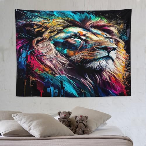 Tapisserie lion artistique PAZZK 150x200cm pour décoration murale de salon