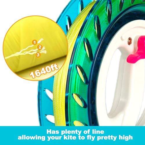 Mint\'s Colorful Life Kite String Reel Winder for Adults, 9 inches Dia with 1640ft Line, Kites Reel with Brake, Anti-Rotation Knob Equipped, Kite String Spool for Women and Men (Light Blue)