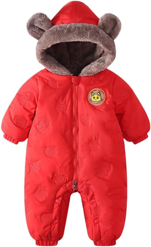 JiAmy Baby Snowsuit Newbron Hooded Winter Outfit Clothes Infant Warm Bear Onesie Zipper Coat Jumpsuit Romper