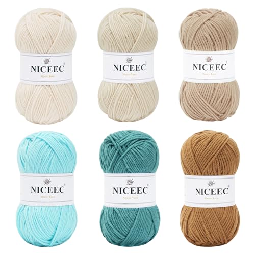 Image of NICEEC 300g Soft Assorted Colors Yarn - Sport Weight,100% Acrylic, 4 Ply, Bonbons Yarn for Crochet & Knit, DIY Project Starter Kit for Kids or Adults(Total 870yds) - Series 16