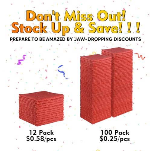 image for HOMEXCEL Red Shop Towels 100 Pack, Reusable Microfiber Cleaning Cloth 