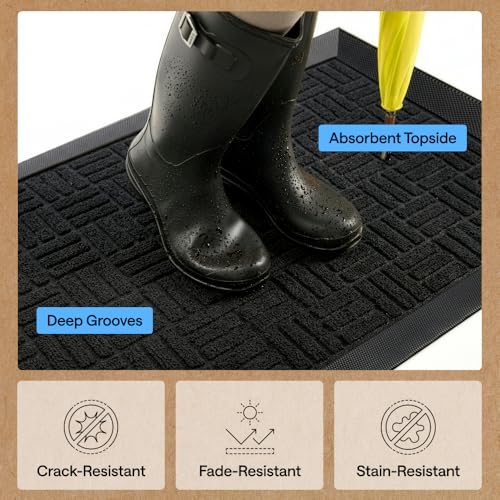 Image of GORILLA GRIP 100% Waterproof All-Season WeatherMAX Doormat, 60x24, US Designed Natural Rubber, Stain and Fade Resistant, Low Profile Indoor Outdoor Door Mats, Easy Clean Patio Mat, Midnight Maze