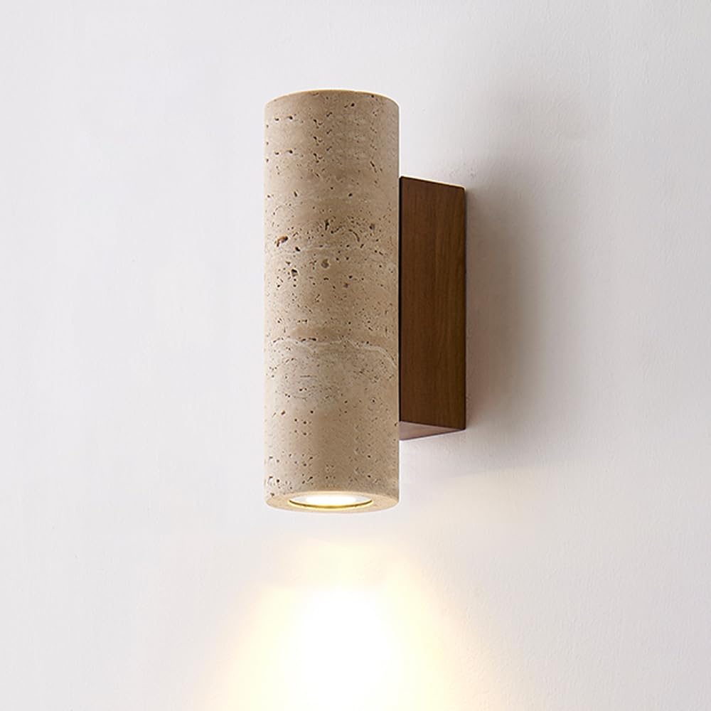 HUAYUSEDF French Yellow Travertine Wall Light,Strip Sconce, E26 Long Linear Fixture,Vintage Bedside Mount Lamp,Natural Stone Lighting for B& Living Room Stairs Bedroom House Entryway(B)