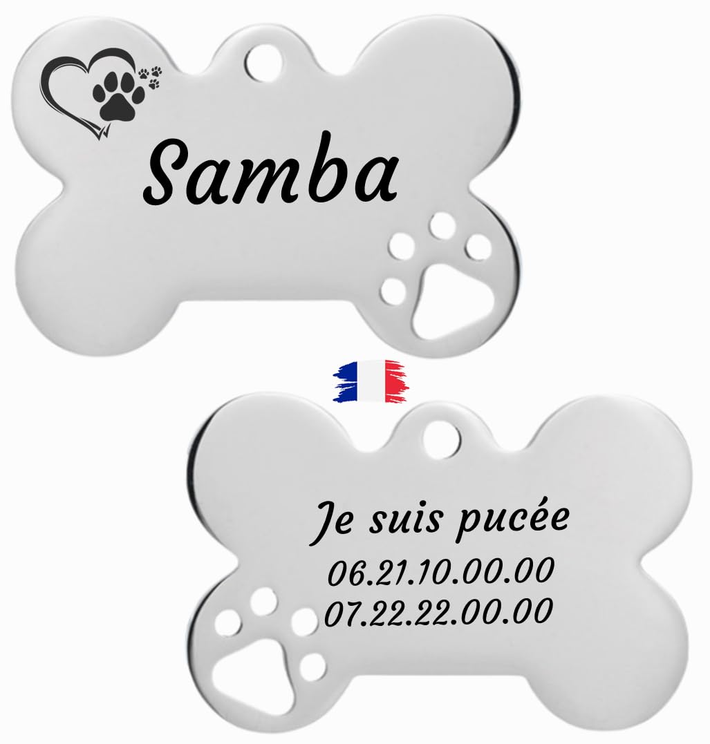 Médaille personnalisée pour animaux compagnie, Médaille chien en forme d'os avec gravure personnalisable, Plaque d'identification en acier inoxydable, médaille pour chien avec nom et téléphone.