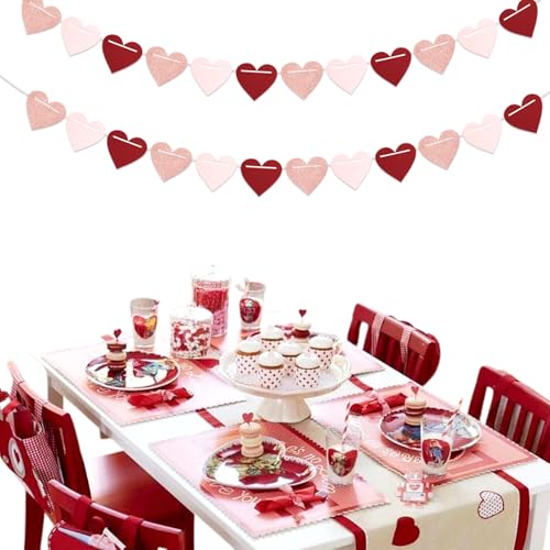 Image of Galentines Party-Decorations Valentines Day Heart-Garland - 52ft Burgundy-Red Rose-Gold Streamers Paper Banner, Pink Anniversary Baby Shower Wedding Hanging Decor Hugfond
