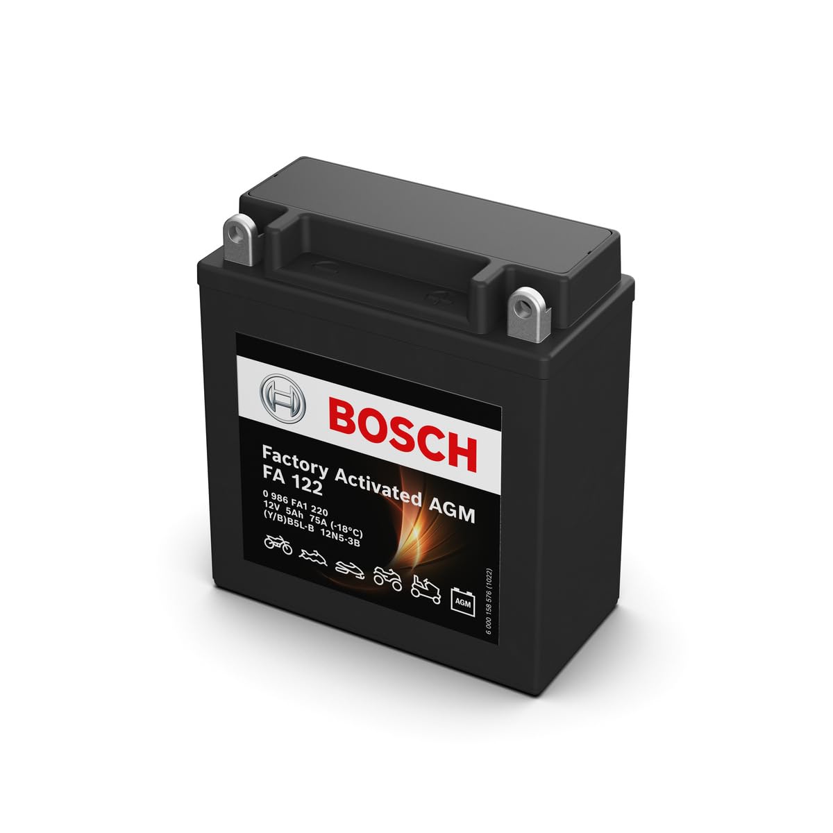 Bosch FA122 - Batería para Motocicletas AGM - 12V 75A 5Ah - Adecuada para motocicletas, motos de enduro, scooters, quads, motos de agua - Compatible M4F18, BB5L-B, 12N5-3B