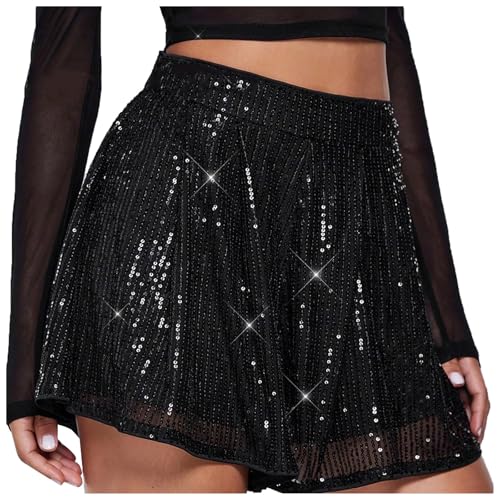 Glitzernde Shorts und Hosen mit Pailletten für Damen(Schwarz,M)