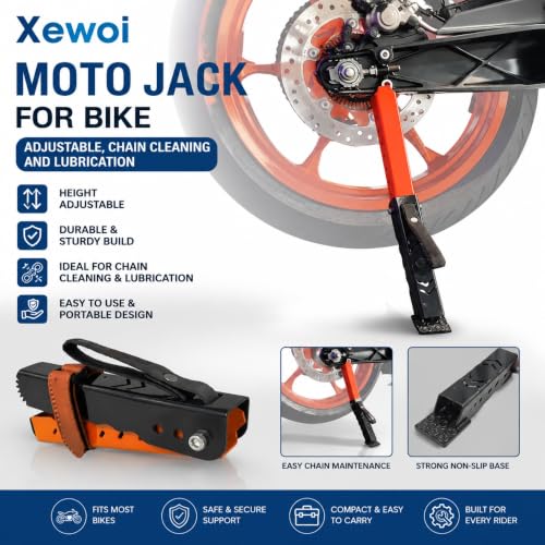 Image of Moto Jack for Bike Adjustable, Bike Stand for Chain Cleaning & Lubrication, Heavy Duty Motorcycle Wheel Roller & Paddock Stand Jack, Portable Puncture Repair Lifter, Motorcycles Upto 400kg