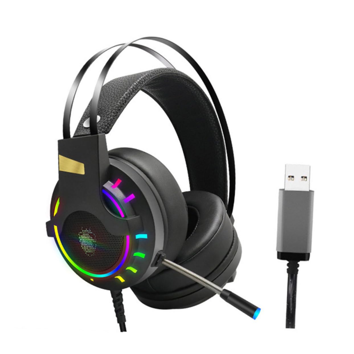 Rgb Cuffie Gaming Comode da Indossare Suono Chiaro, USB 7.1 con Microfono, e Riduzione del Rumore per PC e Giochi