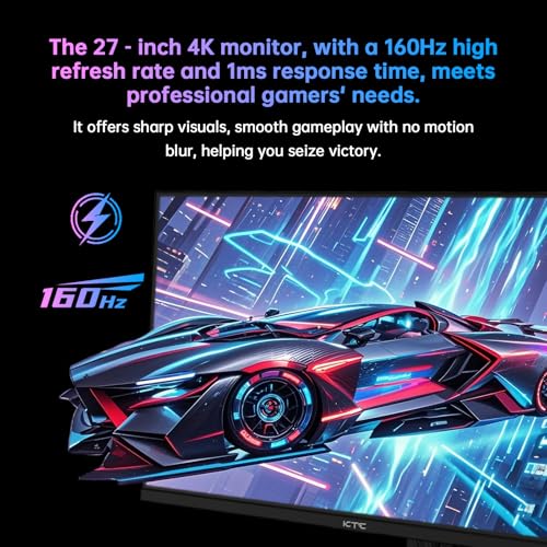 Image of KTC 27 Inch 4K Gaming Monitor, UHD 3840x2160 160Hz Compute Monitor, Fast IPS Panel, Adaptive Sync, HDMI DisplayPort, HDR400, Height Pivot Swivel Tilt Adjustable Vertical Monitor, U27T6