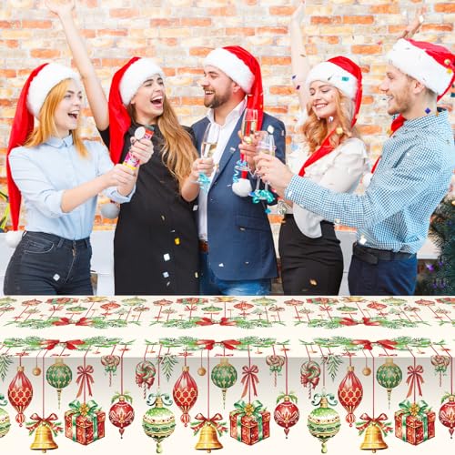 Frienda 3 Pack Christmas Plastic Tablecloth Xmas Table Cover Disposable Rectangle Holiday Xmas Tablecloth for Christmas Party Decorations Supplies, 54 x 108 Inch (Ball) – Image 8