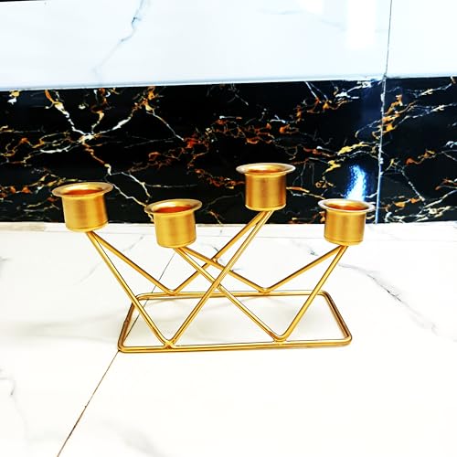 Image of B H Handicrafts Golden 4 Tealight Designer Candle Holder & Stands, Iron Tealight Candle Holders for Christmas and Diwali Decor for Holiday Decoration