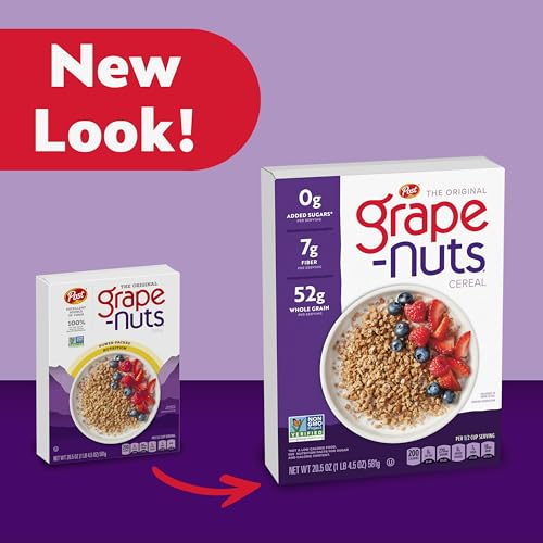 Image of Grape-Nuts Cereal, Low Fat, High Fiber, Kosher, 20.5 oz Box | Crunchy Whole Grain Wheat and Barley Cereal, Non-GMO Project Verified