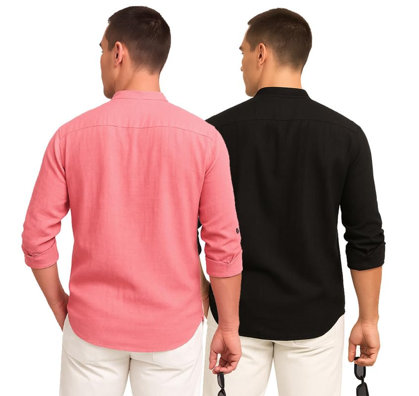 Image of DEELMO Combo of Men's Cotton Blend Solid Regular Fit Full Sleeve Short Kurta | Men's Trendy Short Kurta Pack of 2