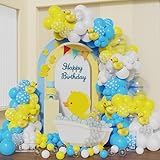 Enanal Little Duck Balloon Garland Arch Kit, 157pcs Blue Yellow Clear Balloons with Rubber Duck Foil Balloons for Baby Shower Gender Reveal Birthday Party Decoration