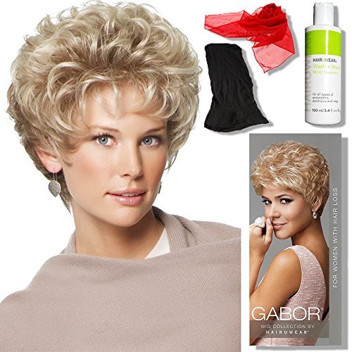 Gabor Wigs Cheer Wig Color G15+ Buttered Toast Mist - Short Razor Tapering Chic Curly Layering Synthetic Women's Capless Comfort Fit Bundle with MaxWigs Hairloss Booklet
