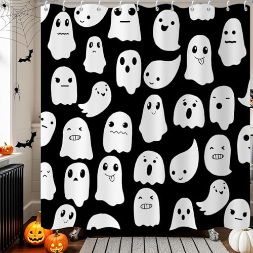 GCIREC Duschvorhang, 180x180cm, Schwarz und Weiß Halloween Funny Spooky...