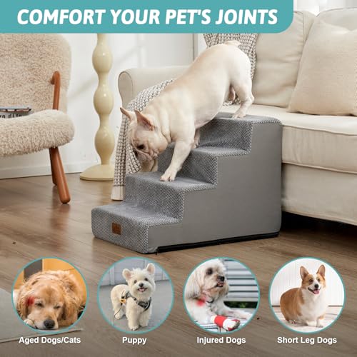 COZY KISS Dog Stairs for Small Dogs, 4 Tier Wider Pet Stairs for Couch and Beds, 17.7" H Non-Slip Dog Steps for Old Cats, Puppy, Small Medium Dogs, 17.7x23.6x17.7 inch, Grey by COZY KISS - Image 2