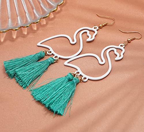 Gleamart Flamingo Earrings Bohemian Short Fringe Drap Hook Stud Clip Summer Eardrop White Green4
