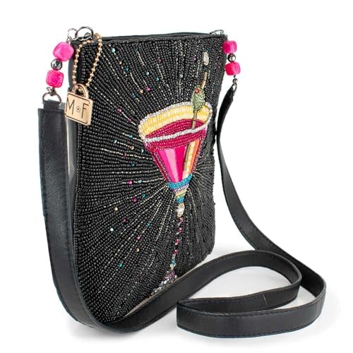 Image of Mary Frances Up and Up Beaded Crossbody Handbag Embroidered Martini Glass Evening Clutch Purse with Removable Strap, Pink