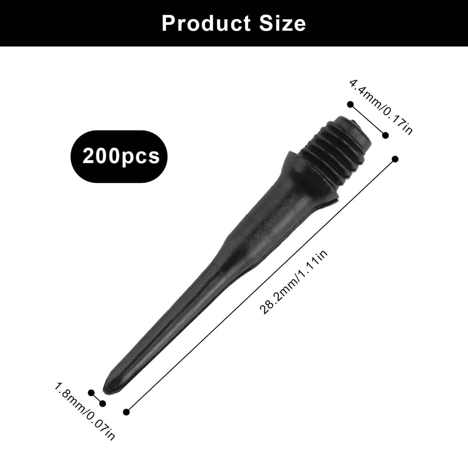 200 Pièces Pointe Plastique pour Flechette, Noir 2BA Filetage Embout Flechette, Remplaçable Pointes de Fléchettes, pour Compétition et Divertissement