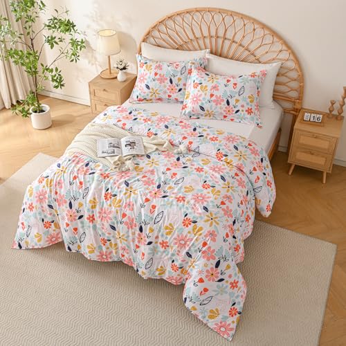 Image of Yibeizi Girls Floral Full Size Kids Comforter Set Boho Bedding