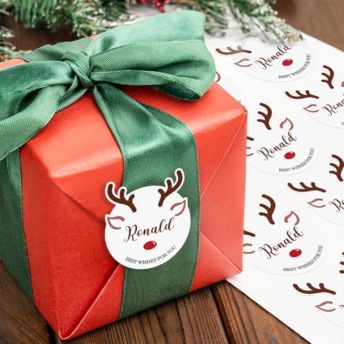 Image of 30pcs Personalized Christmas Stickers with Name, Custom Reindeer Waterproof Christmas Gift Tags for Gift Box Holiday Decorations, Stockings, Party Favors, 3 inch