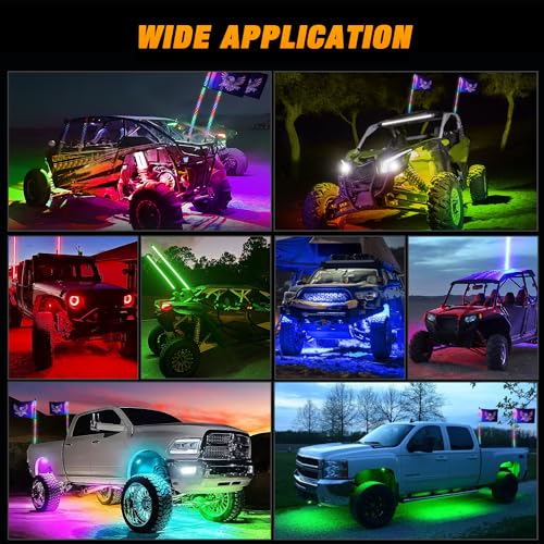 Image of Nilight 2PCS 3FT RGB LED Whip Light and 8 PCS Rock Lights Combo, Remote & App Control w /DIY Chasing Patterns Stop Turn Reverse Safety Antenna Lighted Whips for ATV UTV