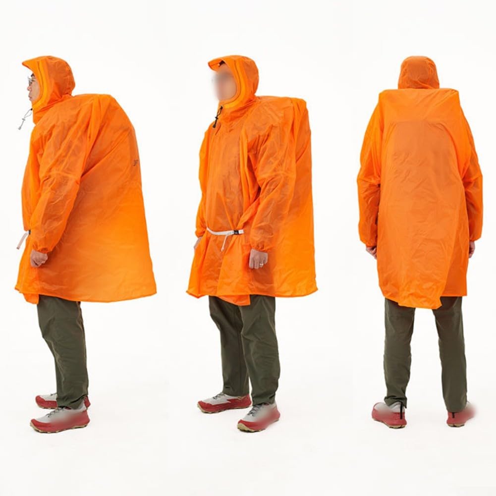 Imperméable ultra léger pour randonnée et camping, housse de sac à dos imperméable avec bord étendu, veste légère en nylon 15D pour extérieur (orange, taille S)