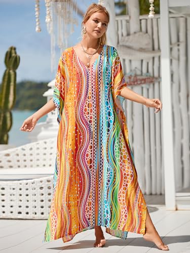 Image of Kaftan Dresses for Women Plus Size Bathing Suit Cover up Caftan Maxi Beach Dresses