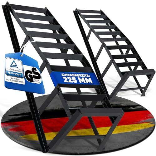 NTG Profi Auffahrrampe PKW Set 2 Tonnen (2000kg) Auffahrrampen Extra Breit 225mm 20 Auffahrwinkel Korrosionsbeständig Pulverbeschichtet Schwarz Auffahrhilfe für PKW & SUV