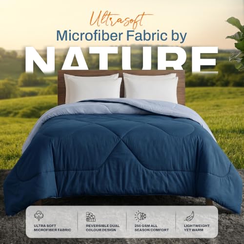 Image of DECORUM Reversible Comforter Double Bed 250 GSM | Blue & Ice Grey | Ultra Soft Microfiber Quilt | All Season Lightweight Comforter | (228 X 223 CM)