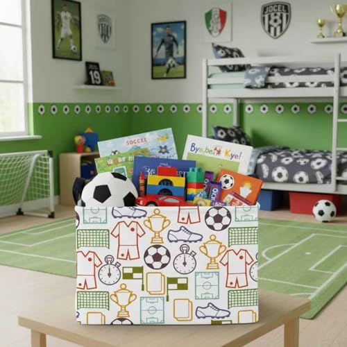 Image of Rectangular Storage Baskets Waterproof Collapsible Toy Bins with Handles Shelf Organizer Box (Green Soccer)