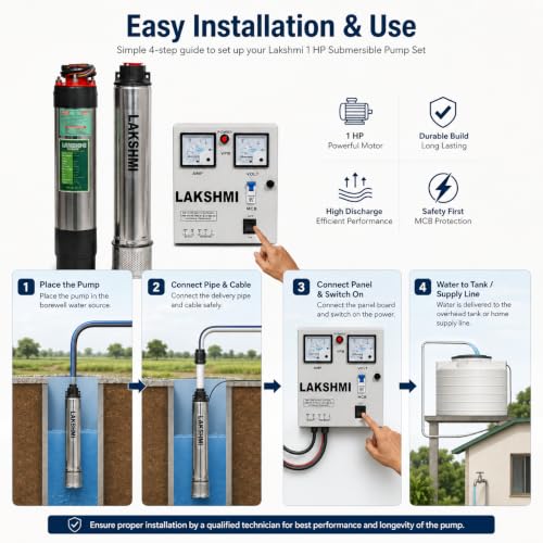 Image of Lakshmi 1hp Water Pump I Submersible Pump I with Panel Board 100 feet I4 inch pumpI Oil Filled