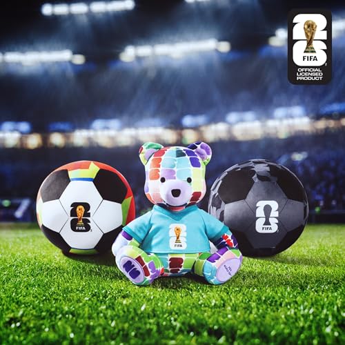 Image of Jazwares FIFA World Cup 2026 10-Inch Colorful Bear Plush - Official 2026 World Cup Collectible with FIFA Trophy Logo Tee - Ages 3+