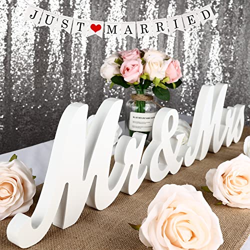 Nine to Nine Wedding Decorations Set, Large Mr and Mrs Sign & Just Married Banner, Mr & Mrs Signs for Wedding Table, Wooden Letters Wedding Decor, Wedding Decorations for Reception, Ceremony, White