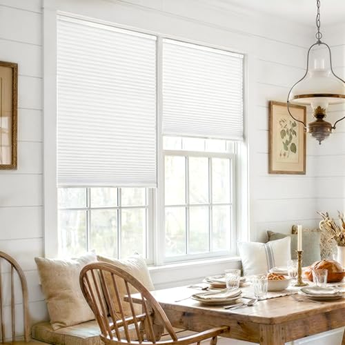 Image of LazBlinds No Drill Cordless Cellular Shades, 17 inch W x 36 inch H, Silver White | Blackout Honeycomb Shades Thermal Insulation Noise Reduction Glare Control Blinds for Windows
