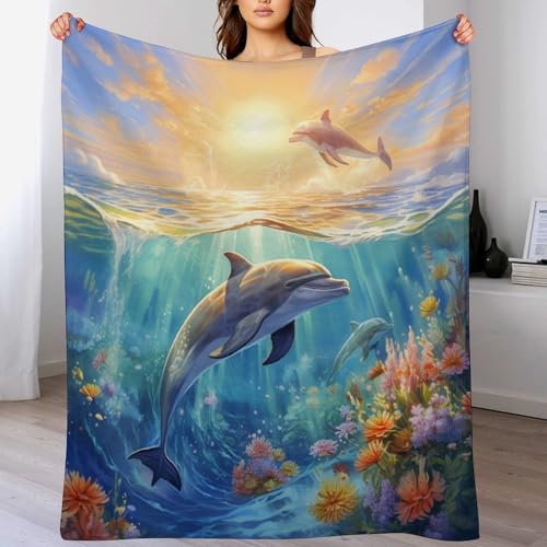 Couverture dauphins flannel pour prot&eacute;ger canap&eacute; et rester au chaud - 2