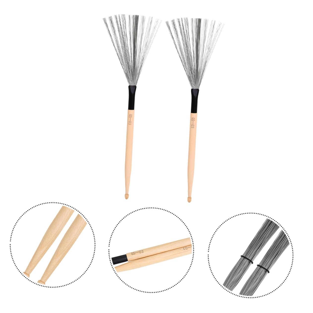 Spazzole Per Percussioni Jazz in Legno Di Acero Con Filo d Acciaio Retrattile Bacchette Durevoli Per Batteristi Principianti e Performance