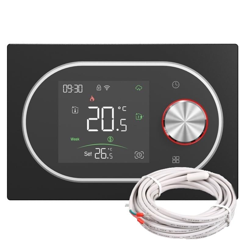 BECA BAC-9000ALWE Termostato Smart WiFi para Fan Coil 2 tubos, ventilador 3 velocidades + válvula ON/OFF, sonda externa, Tuya Smart/Smart Life, Alexa/Google - Expert4House Edition (negro y plateado)