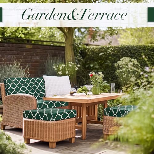Newwiee 8 Pcs Stretch Patio Outdoor Cushion Covers Waterproof Replacement Sofa Couch Covers for 4 Backrests and 4 Cushions Washable Lawn Garden Seat Furniture Protector(Dark Green)
