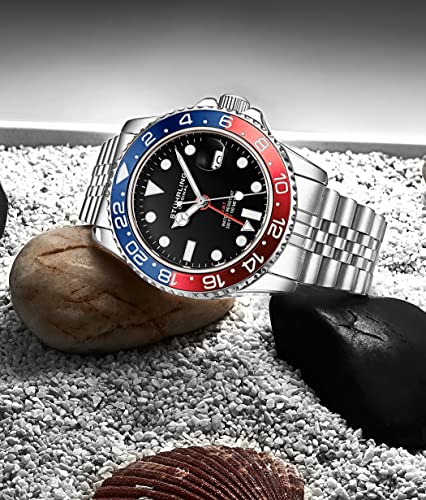 Stuhrling Original Men's Stainless Steel Jubilee Bracelet GMT Watch Quartz, Dual Time, Quickset Date with Screw Down Crown, Water Resistant up to 10 ATM - Image 7