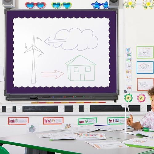Image of Whaline 65.6 Ft Purple Bulletin Board Borders 4 Rolls Purple Series Die-Cut Board Trim for Back to School Classroom Office Chalkboard
